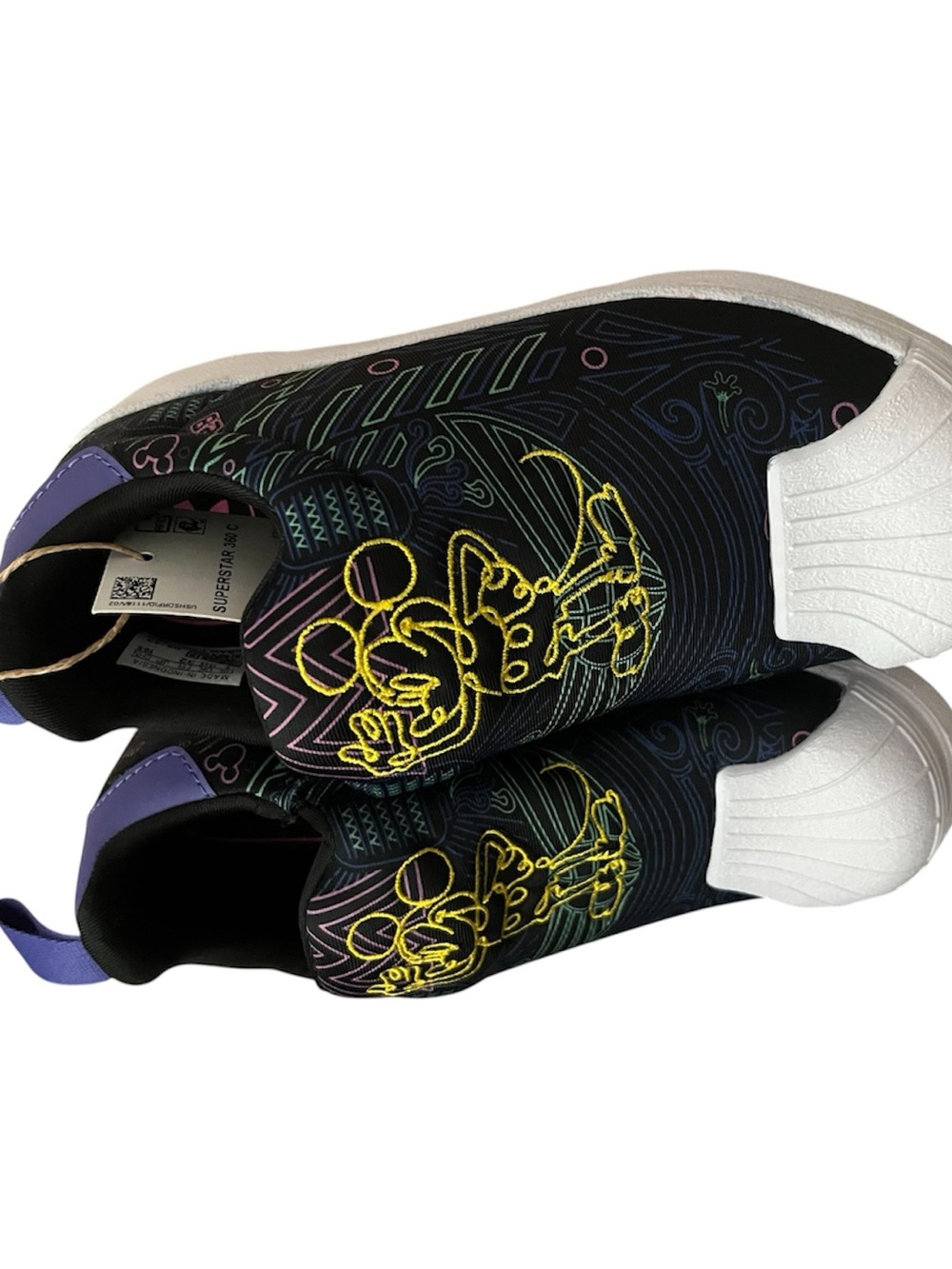 Disney Black Slip-On Sneakers with Yellow Mickey Outline and Purple Accents